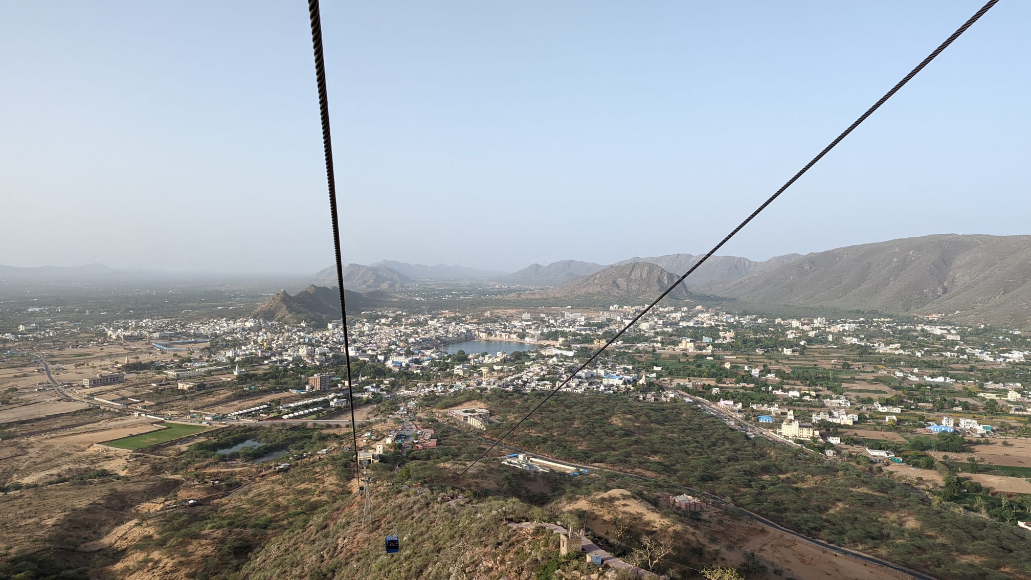 View from above Pushkar on the ropeway, a top thing to do in Pushkar