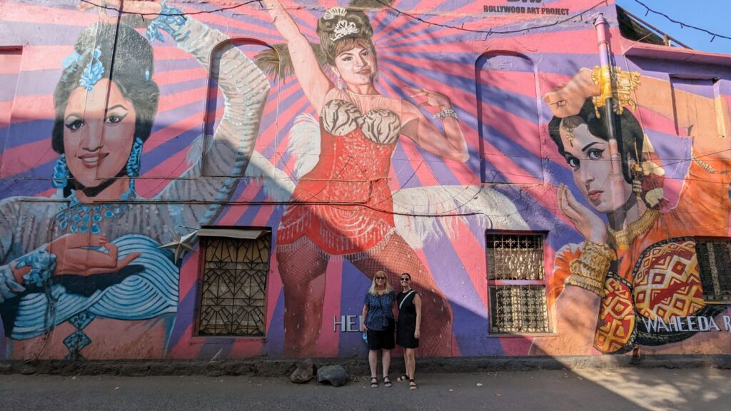 Bollywood murals on Chapel Road, a good place to walk in Mumbai.