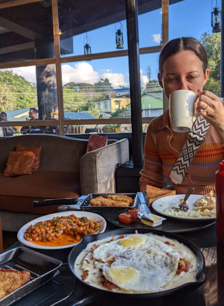 A table of food at Cafe Dylan, a restaurant in Shillong.