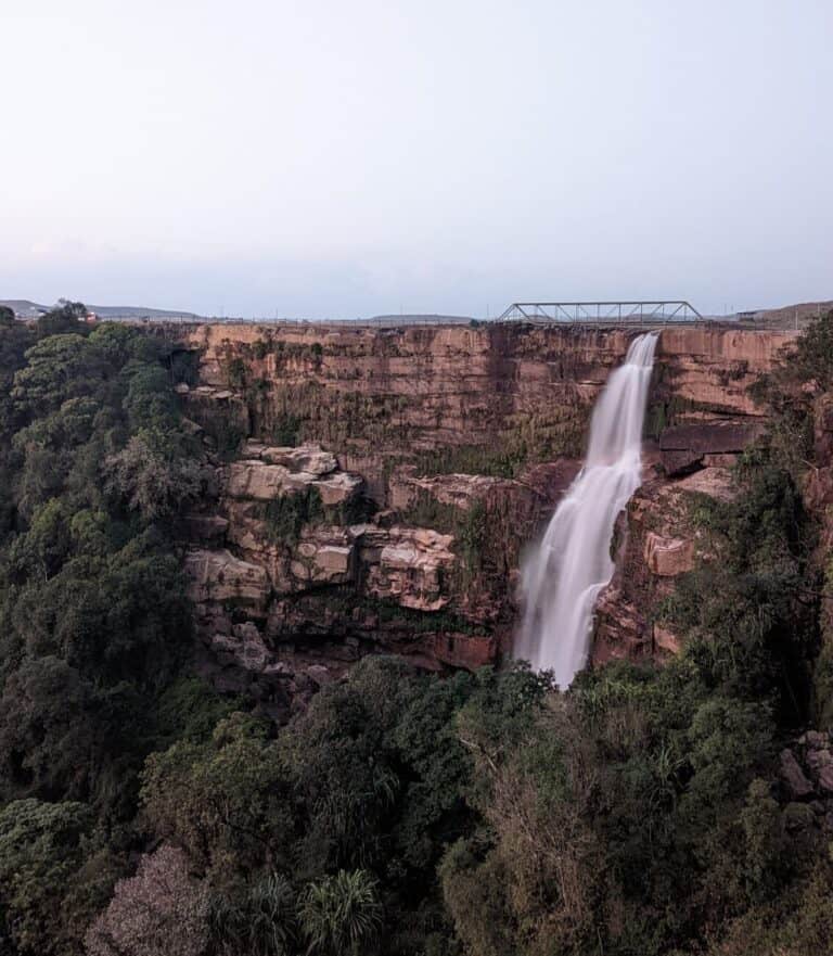 A view of Dainthlen Falls in Cherapunjee from across the gorge.