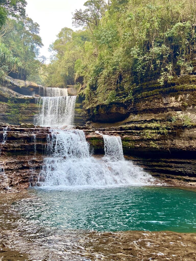 Wei Saw Dong tiered waterfall in Cherapunjee, a popular tourist destination in Meghalaya