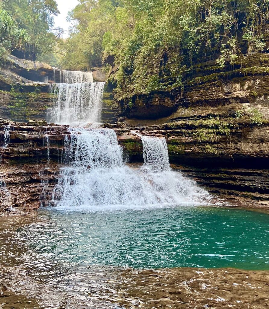 Wei Saw Dong tiered waterfall in Cherapunjee, a popular tourist destination in Meghalaya