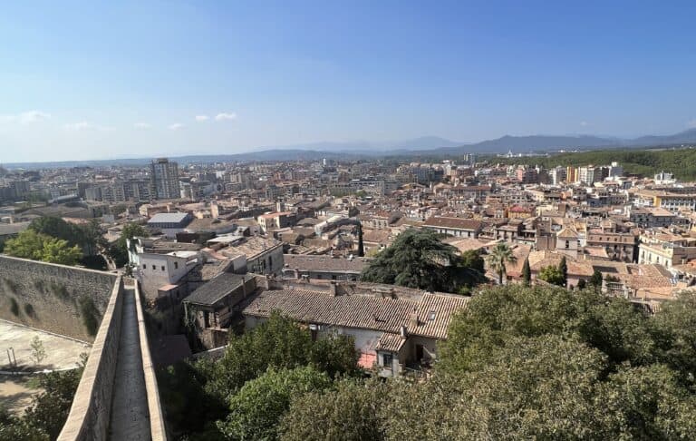 Panoramic view of the city of Girona Spain from the city walls.